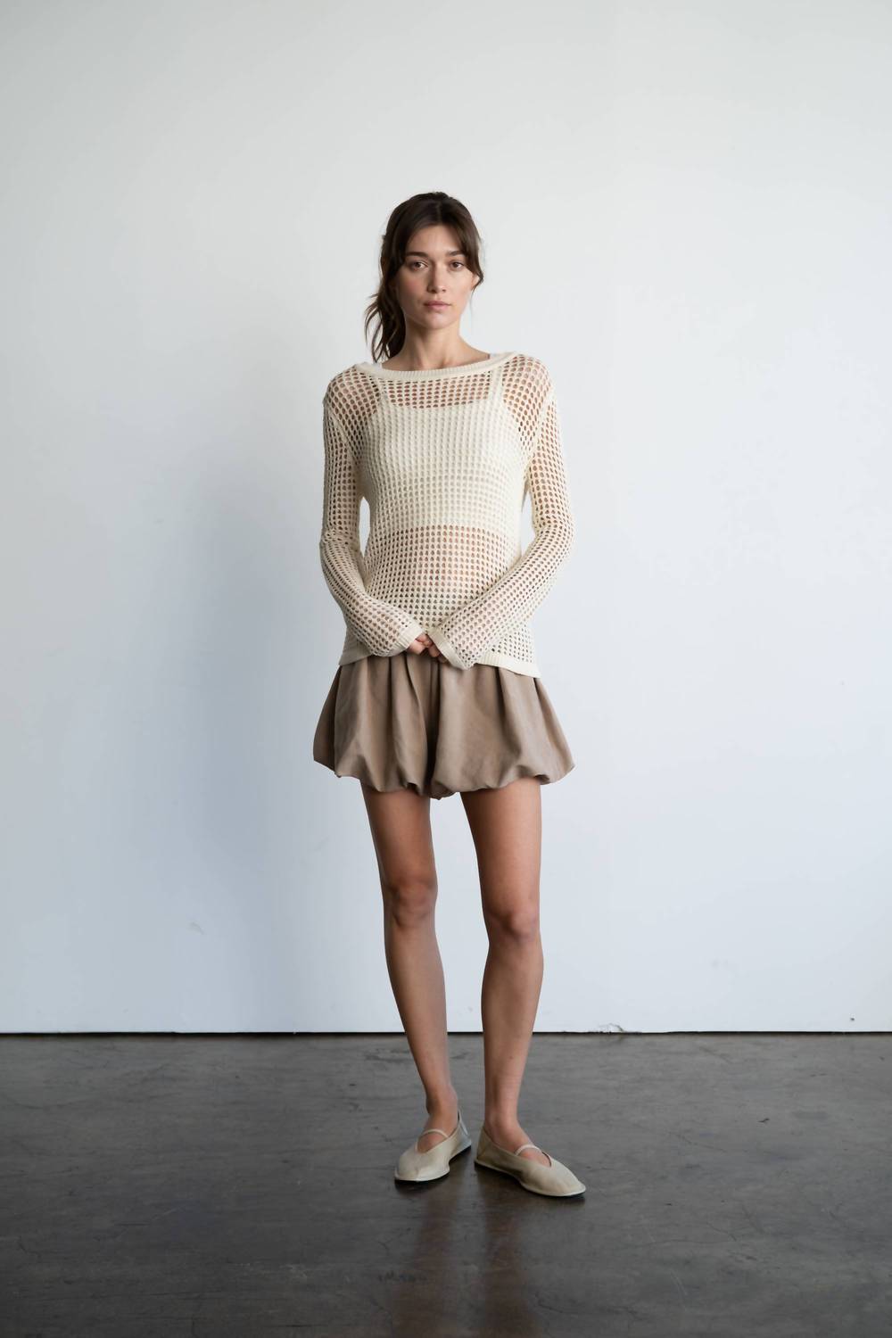 Elle Grey - Open-knit Crochet Sweater Top