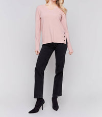 Charlie B - Plushy Knit V-neck Sweater With Grommet Detail