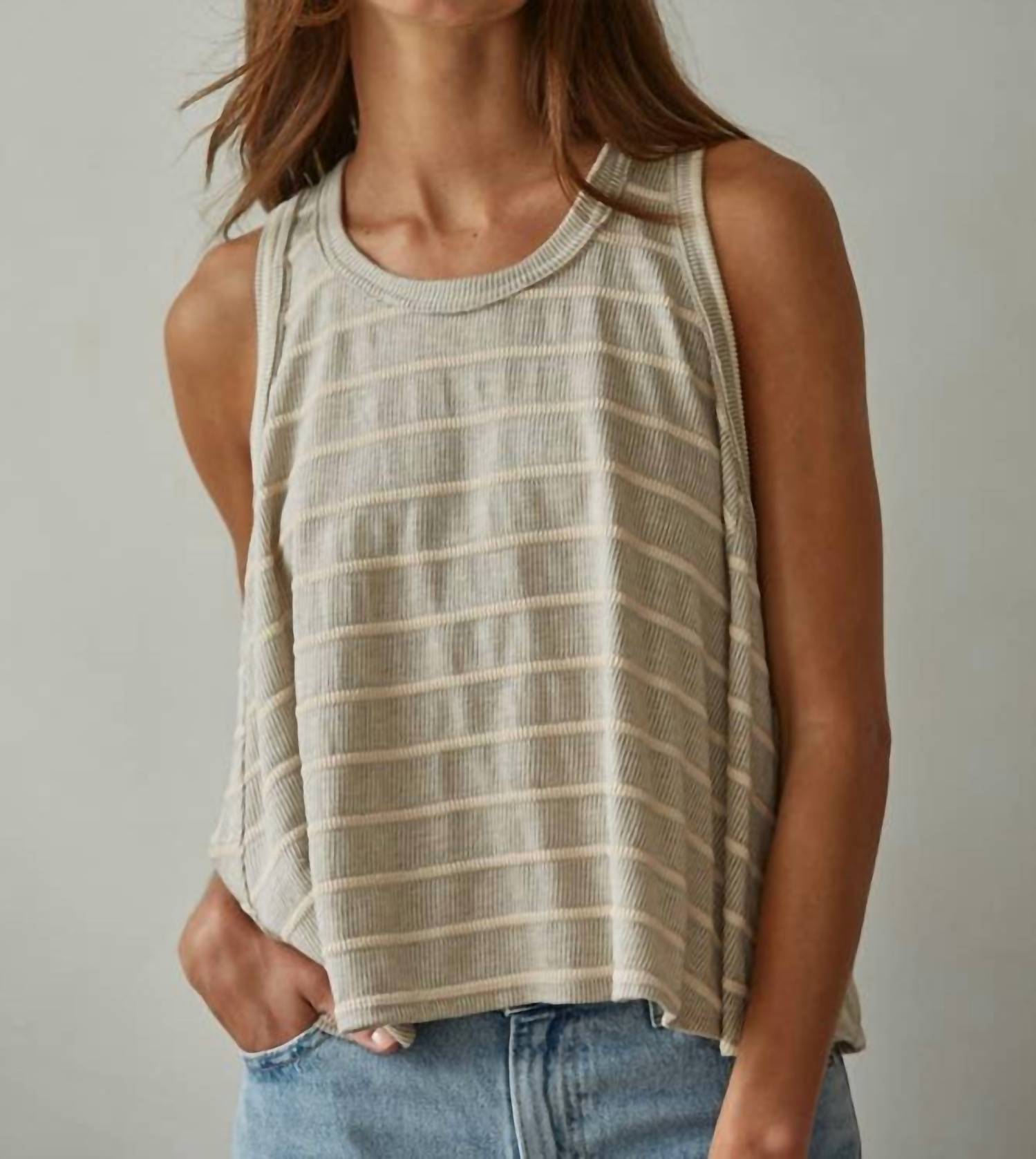 By Together - Knit Striped Round Neck Sleeveless Tank Top
