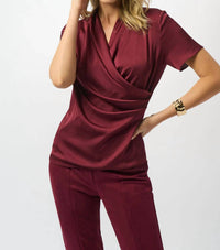 Joseph Ribkoff - Faux Wrap Short Sleeve Satin Knit Top