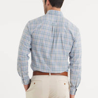 Southern Marsh Grainger Performance Plaid Dress Shirt in sage burnt taupe - men's shirt - detail view