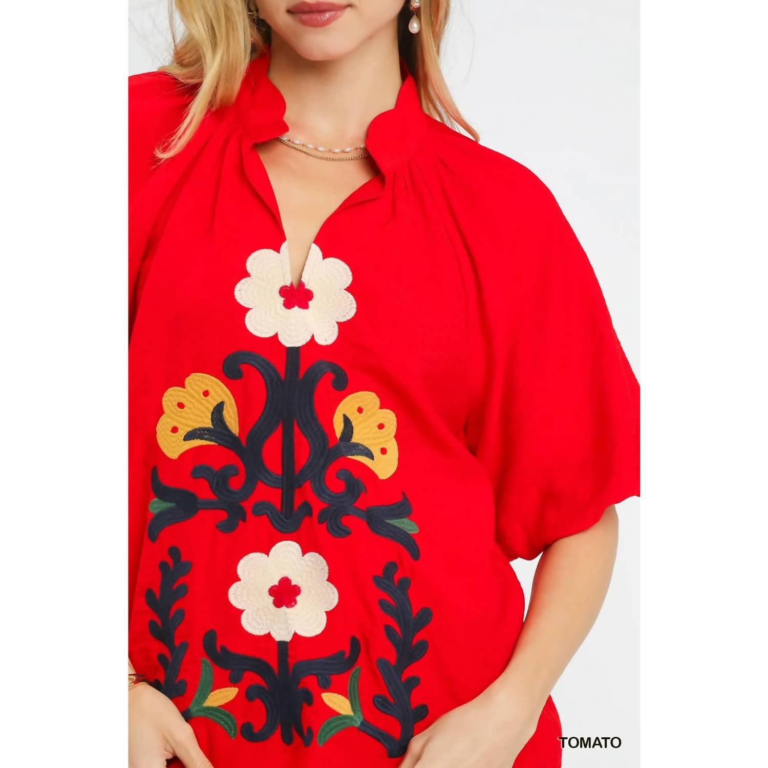 Style USA Embroidered Boho Top in tomato - women's blouse - view 4