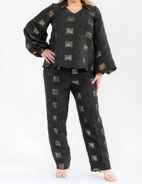 Karen T Design - Long Sleeve Top And Straight Pants Set