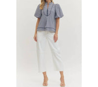 Style Usa - Cambridge Gingham Puff Sleeve Blouse