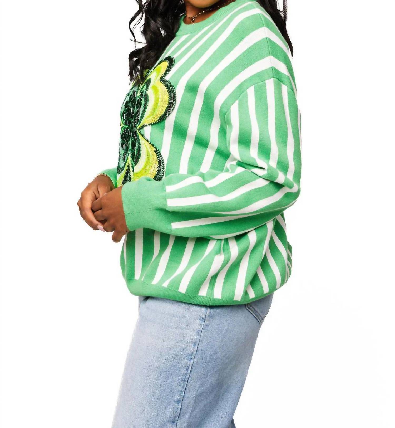 Queen Of Sparkles - Stripe Shamrock Sweater