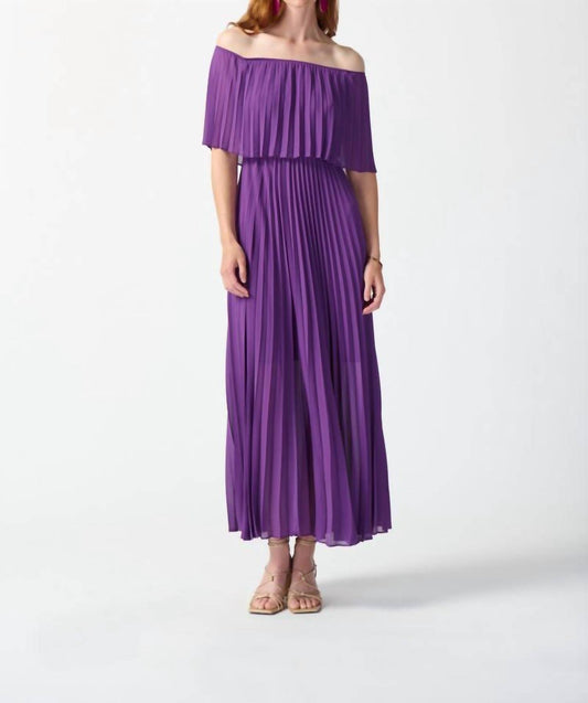 Joseph Ribkoff - Off-shoulder Pleated Chiffon Party Long Maxi Dress