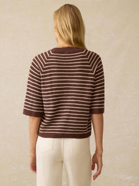 Faherty Women's Miramar Sweater Top in cocoa sand stripe - women's t-shirt - alternate view
