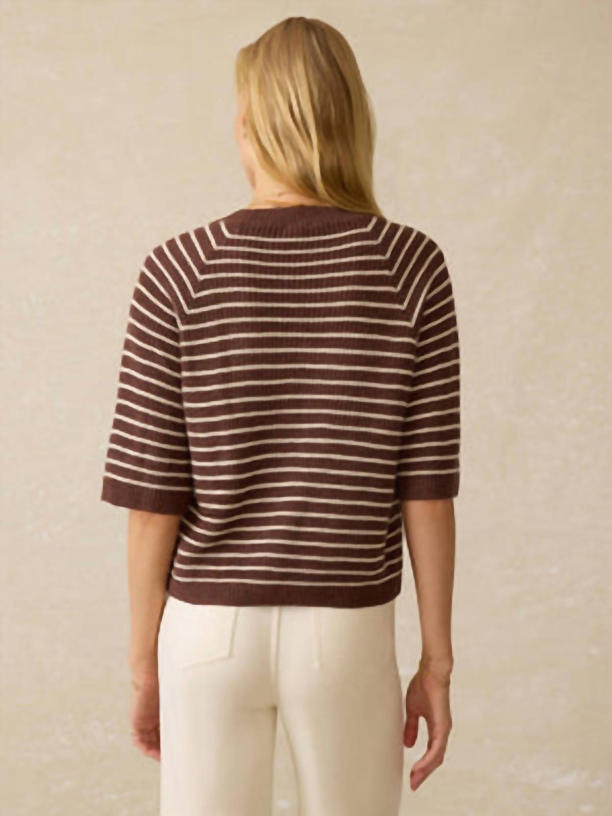 Faherty Women's Miramar Sweater Top in cocoa sand stripe - women's t-shirt - alternate view