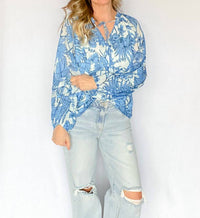 Fate Tropical Print Voile Tie Top in blue - women's blouse