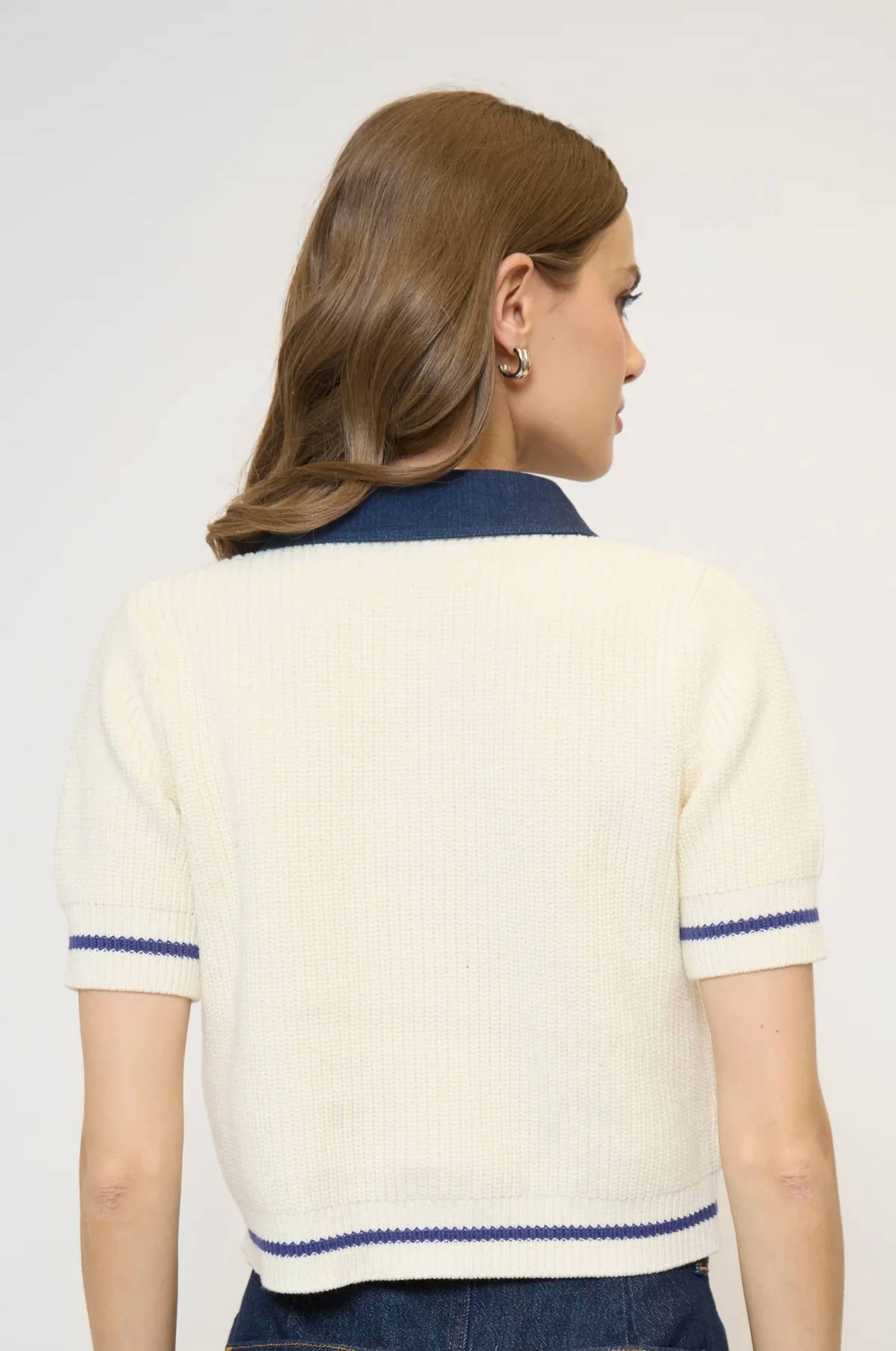 Central Park West - Eden Short Sleeve Denim Collared Polo Top