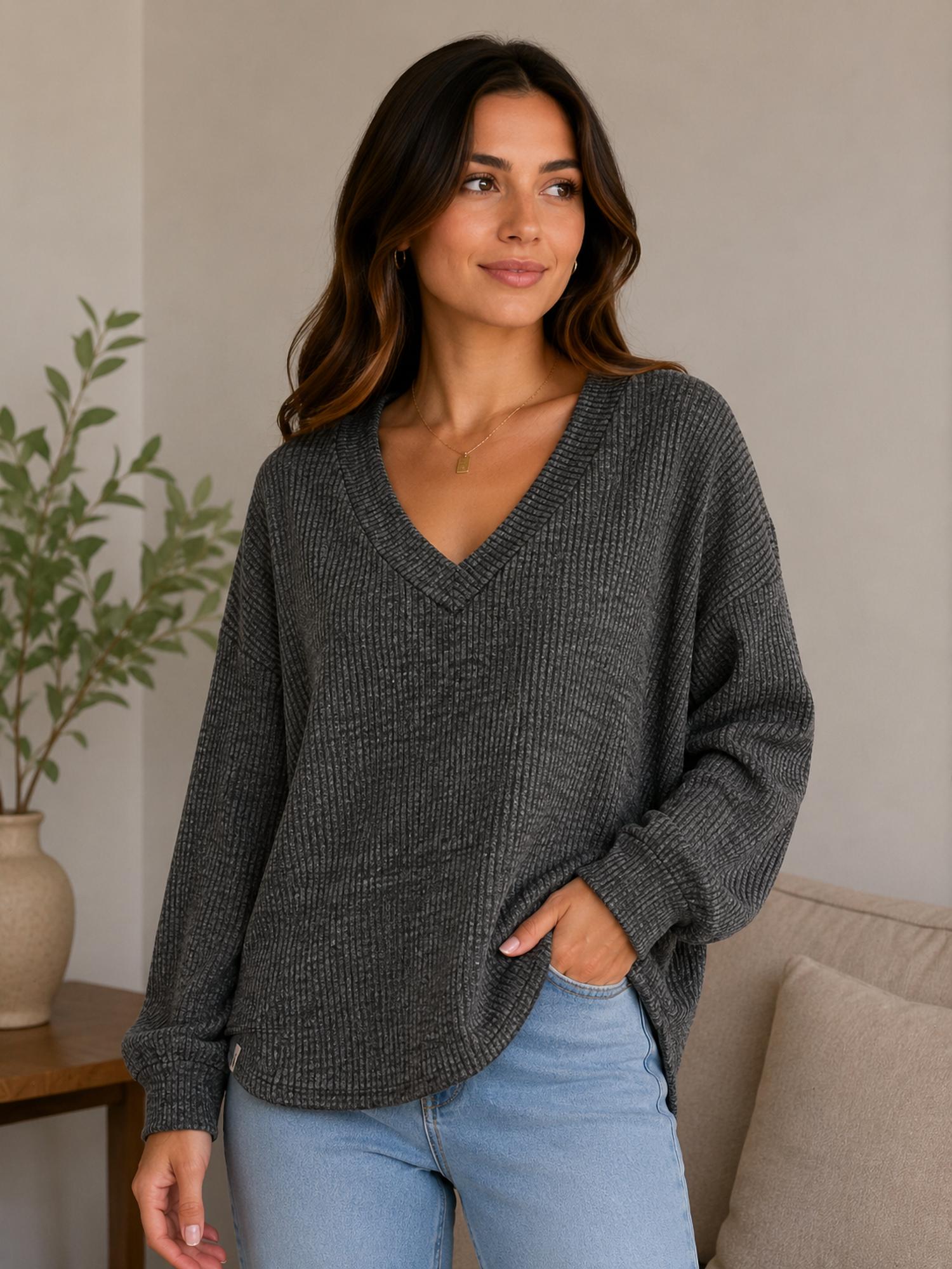 Simply Southern - KNIT V NECK TOP