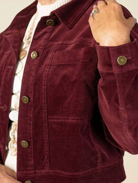 TRIBAL Long Sleeve Button Down Cordoroy Jacket in wine - women's jacket - alternate view