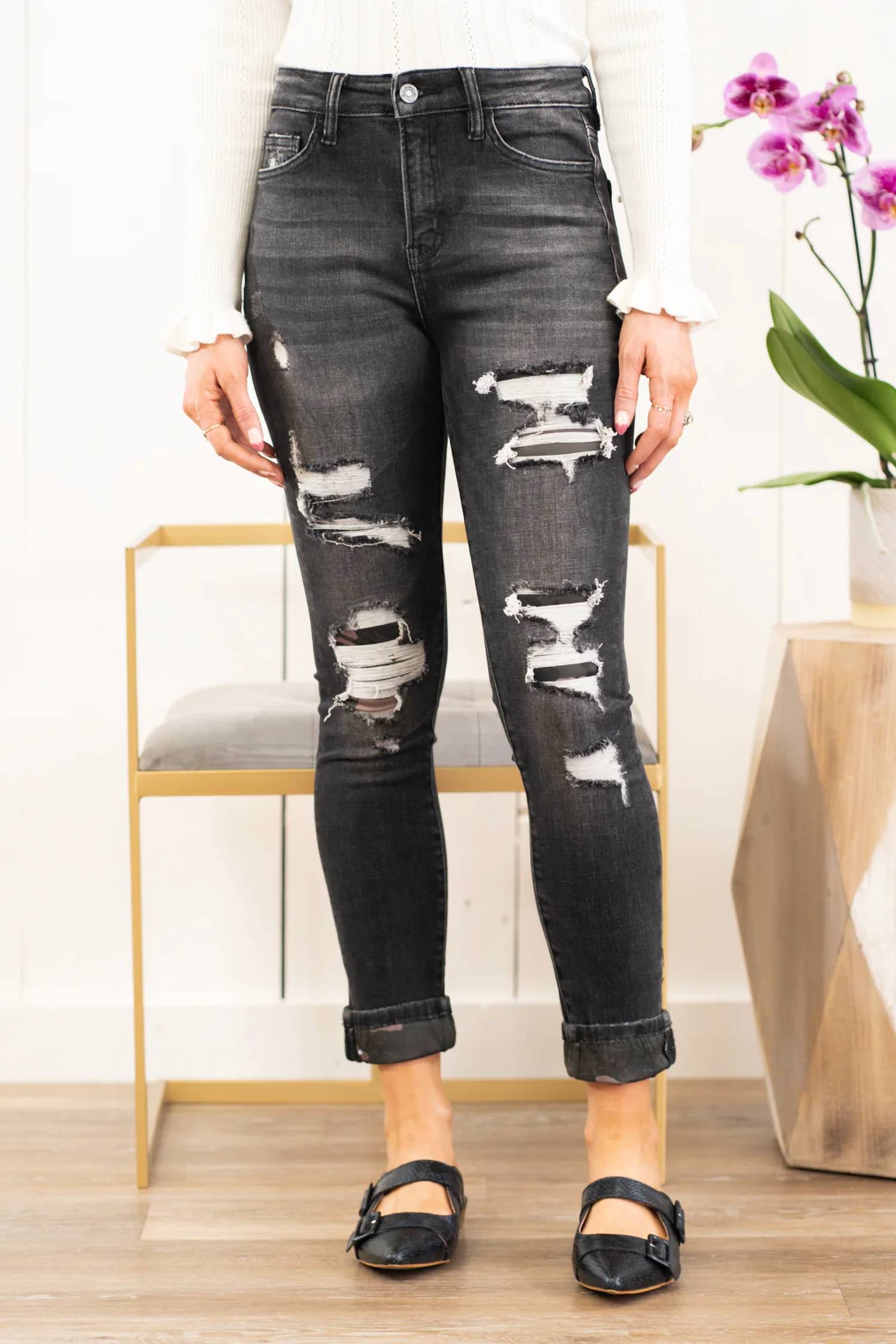 Vervet By Flying Monkey - Hustler Camo Print Cuffed Ankle Skinny Jeans