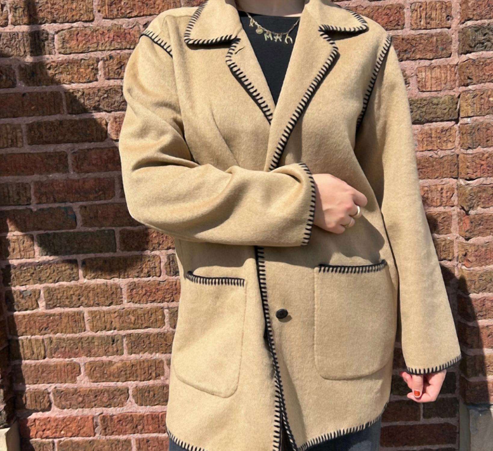 Elliott Lauren Whipstitch Wool Blend Coat in camel and black - women's jacket - alternate view