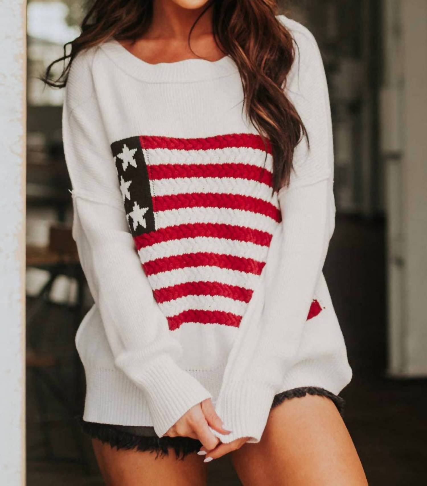 Eg Fashion - Twist American Flag Knit Sweater
