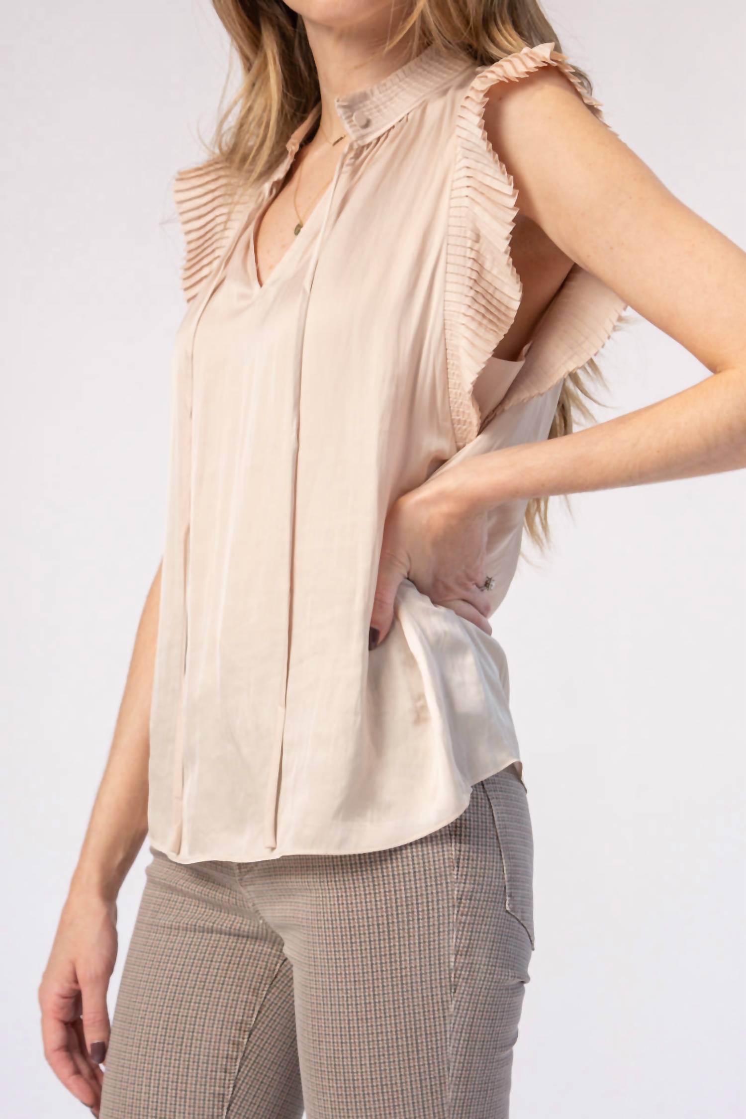 Frame - Pleated Keyhole Blouse