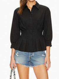 Vava - Dart Detail Quarter Sleeve Button Down Blouse