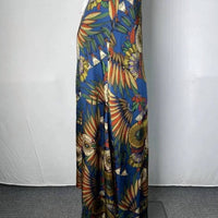 Malej Women's Floral Satin Maxi Skirt in navy multi - women's skirt - detail view