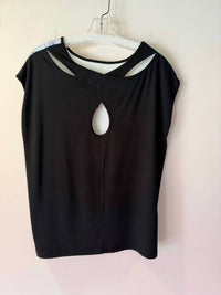 yest Women's Watercolor Print Top With Keyhole Back in royal green white black - women's blouse - detail view