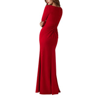 Teri Jon Long Sleeve Ruched Gown in red - women's dress - detail view