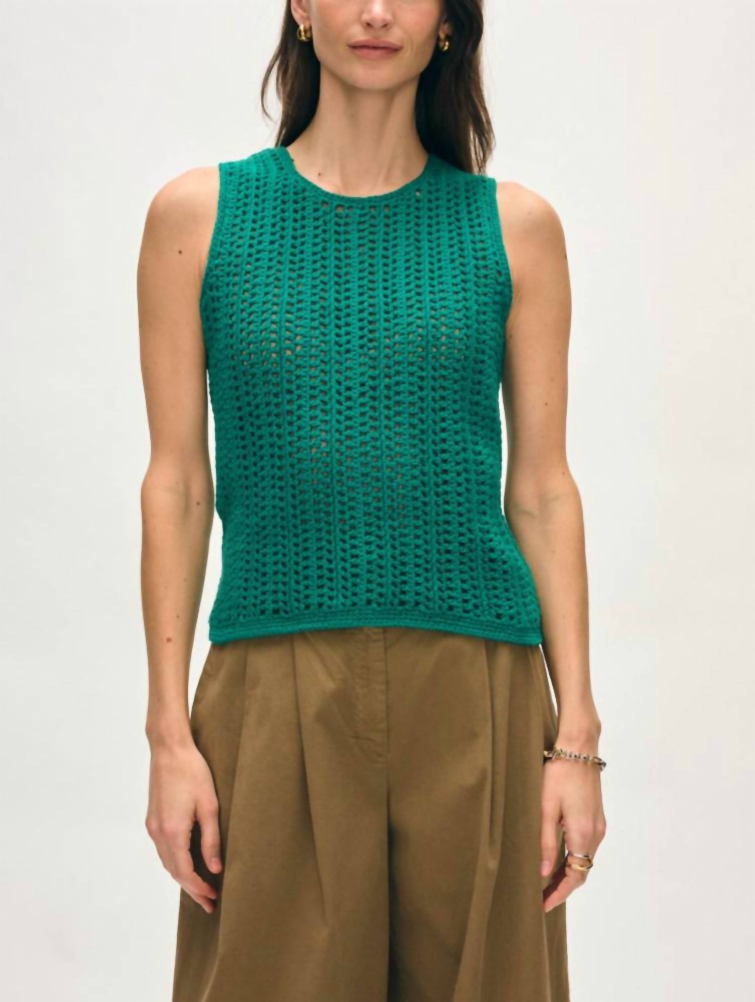 White + Warren - Lofty Cotton Crochet Sleeveless Tank
