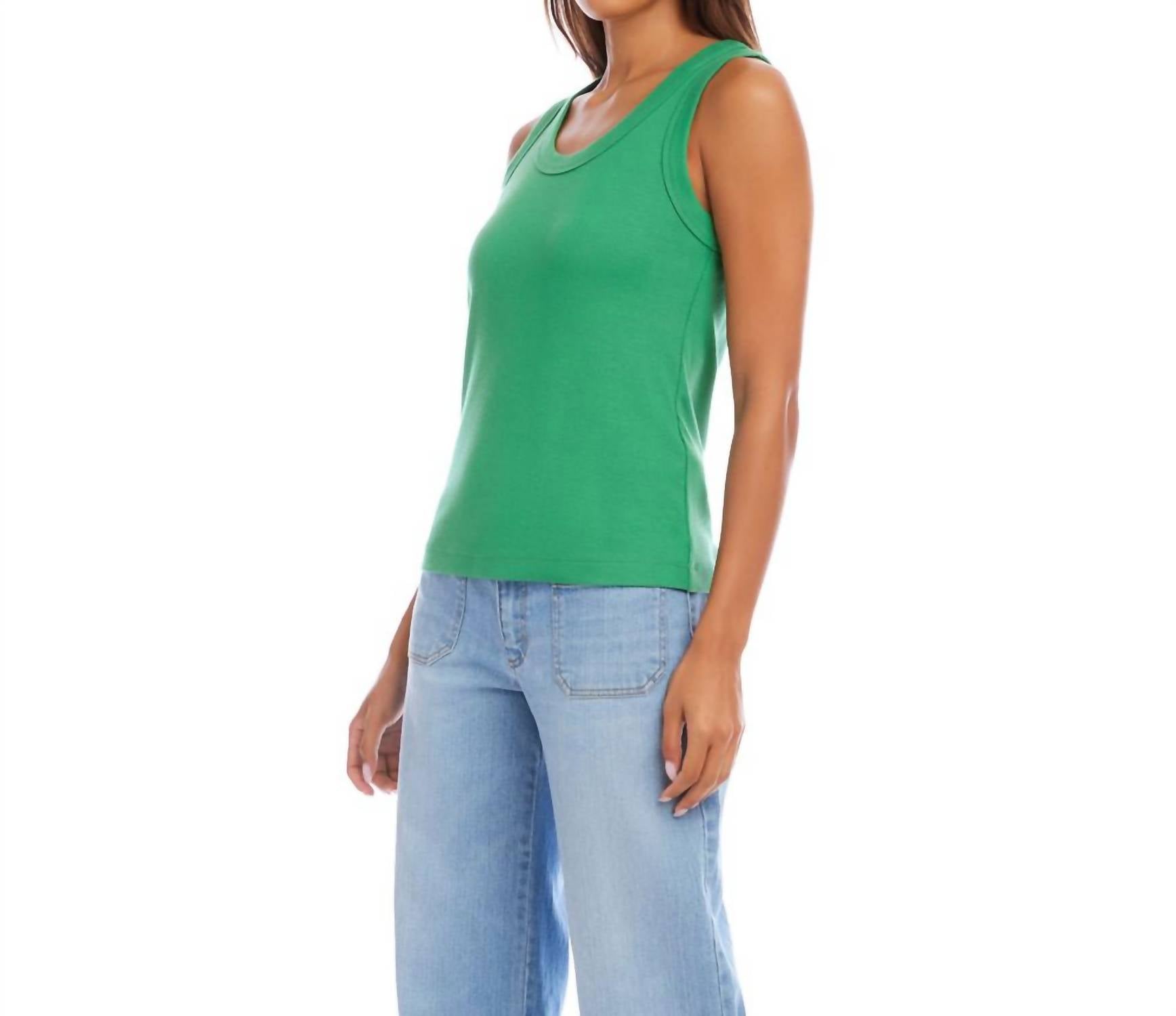 Karen Kane Ribbed Scoop Neck Tank in kelly green - women's tank top - detail view