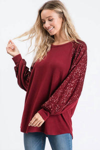 7Th Ray - Sequin Balloon Sleeve Top