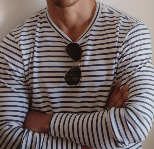 Save Khaki United - Men's Long Sleeve Organic Hemp Stripe Crew Tee