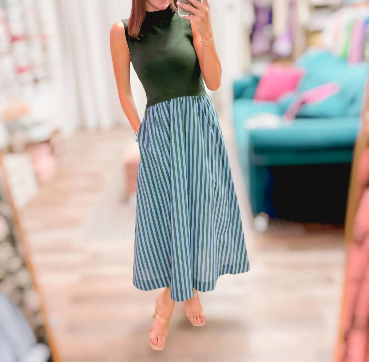 Entro - Striped Melody Midi Dress