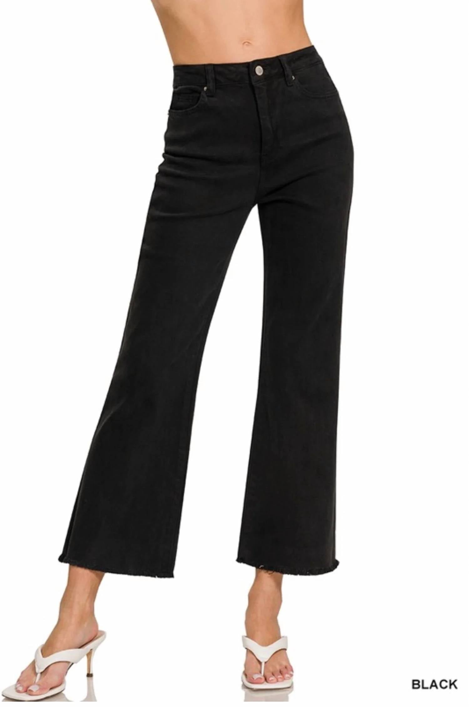 Zenana - Acid Washed High Waist Frayed Hem Bootcut Pants