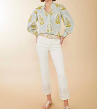 Spartina 449 - Laurita Blouse Richmond Hill Stripe Floral Motif Surf