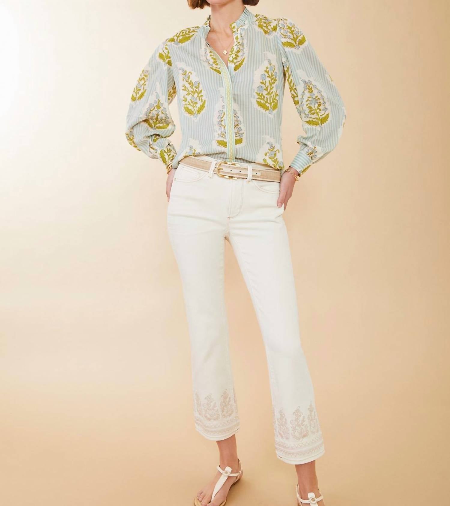 Spartina 449 - Laurita Blouse Richmond Hill Stripe Floral Motif Surf