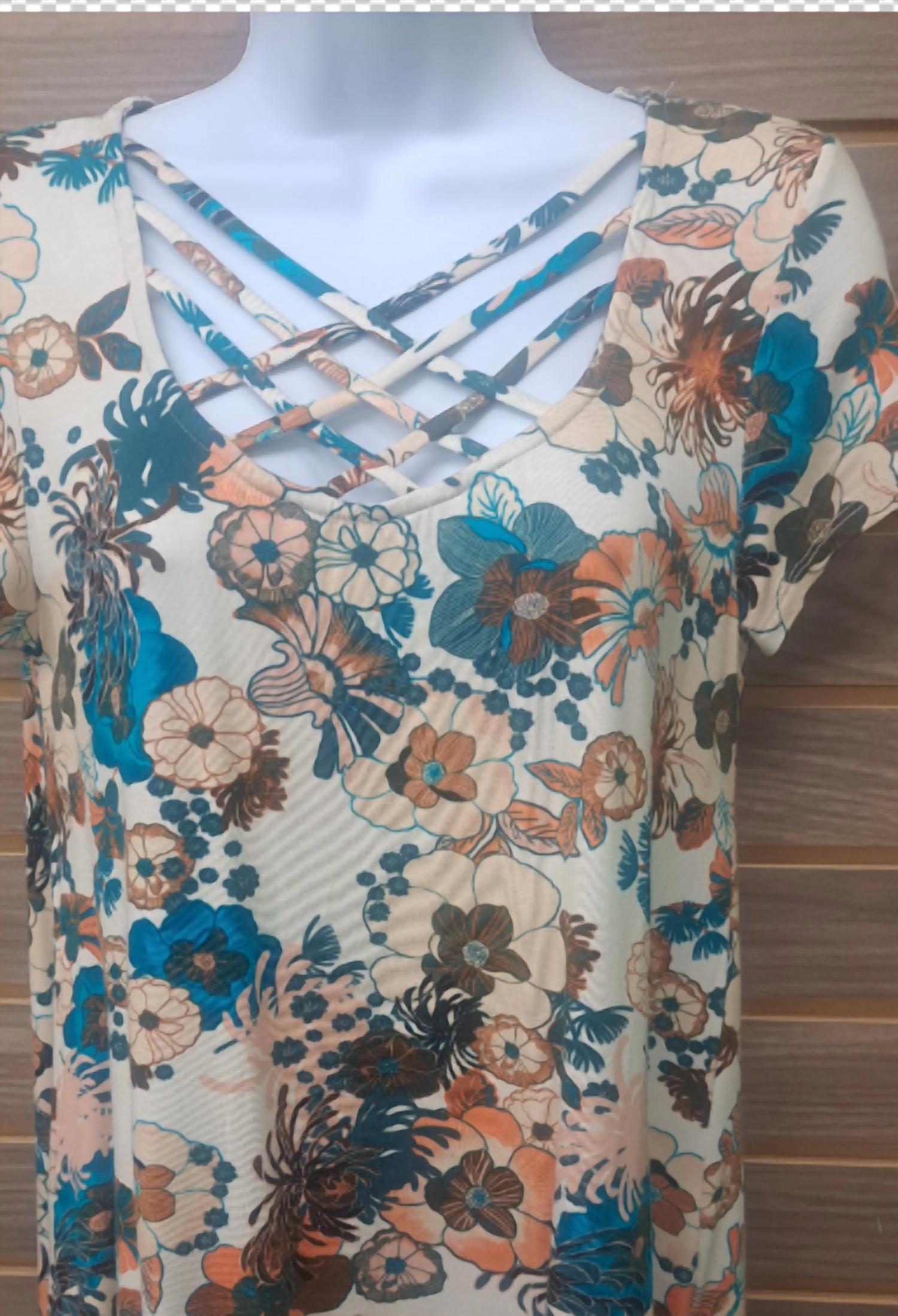 Entro - Women's Floral Cage Front Tunic