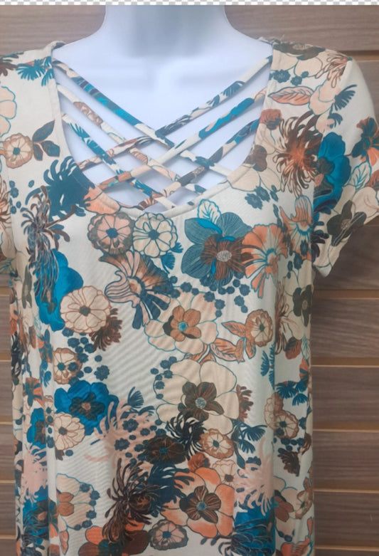 Entro - Women's Floral Cage Front Tunic