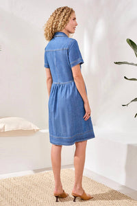 Tribal - Button Down Flowy Midi Denim Dress With Pockets