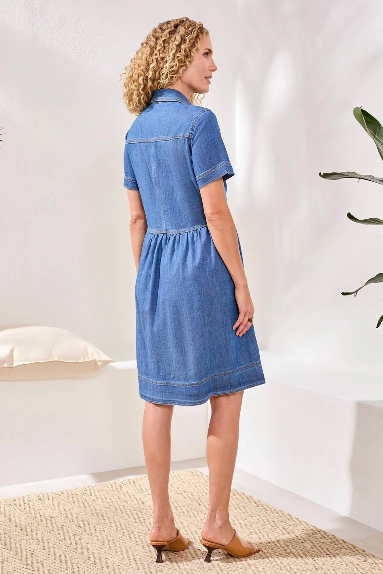 Tribal - Button Down Flowy Midi Denim Dress With Pockets