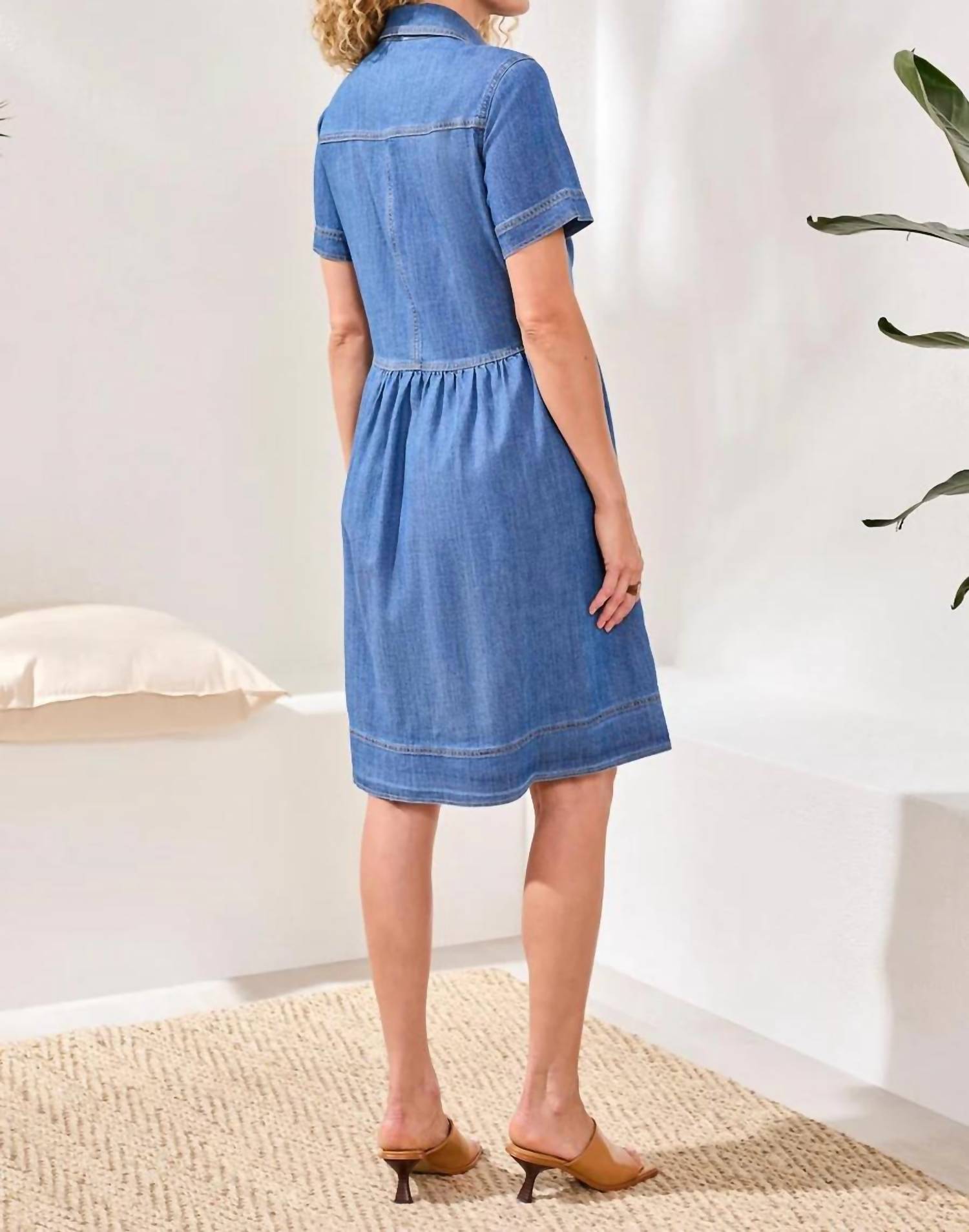 Tribal - Button Down Flowy Midi Denim Dress With Pockets
