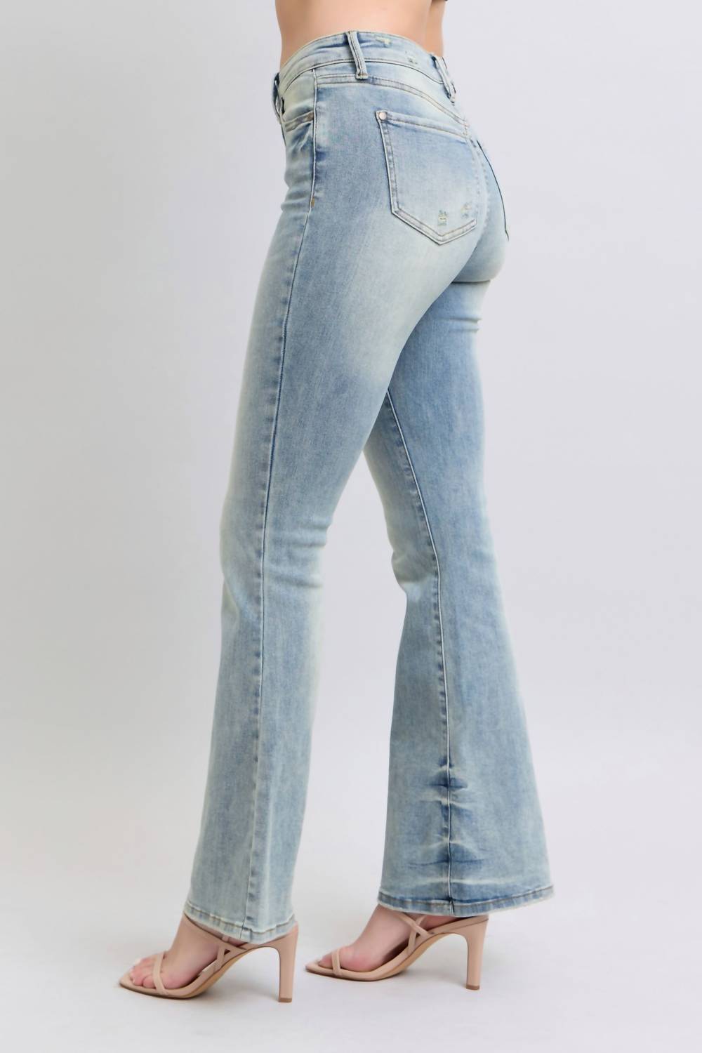 Judy Blue - Mid Rise Tinted Pin Tack Detail Flare Jeans