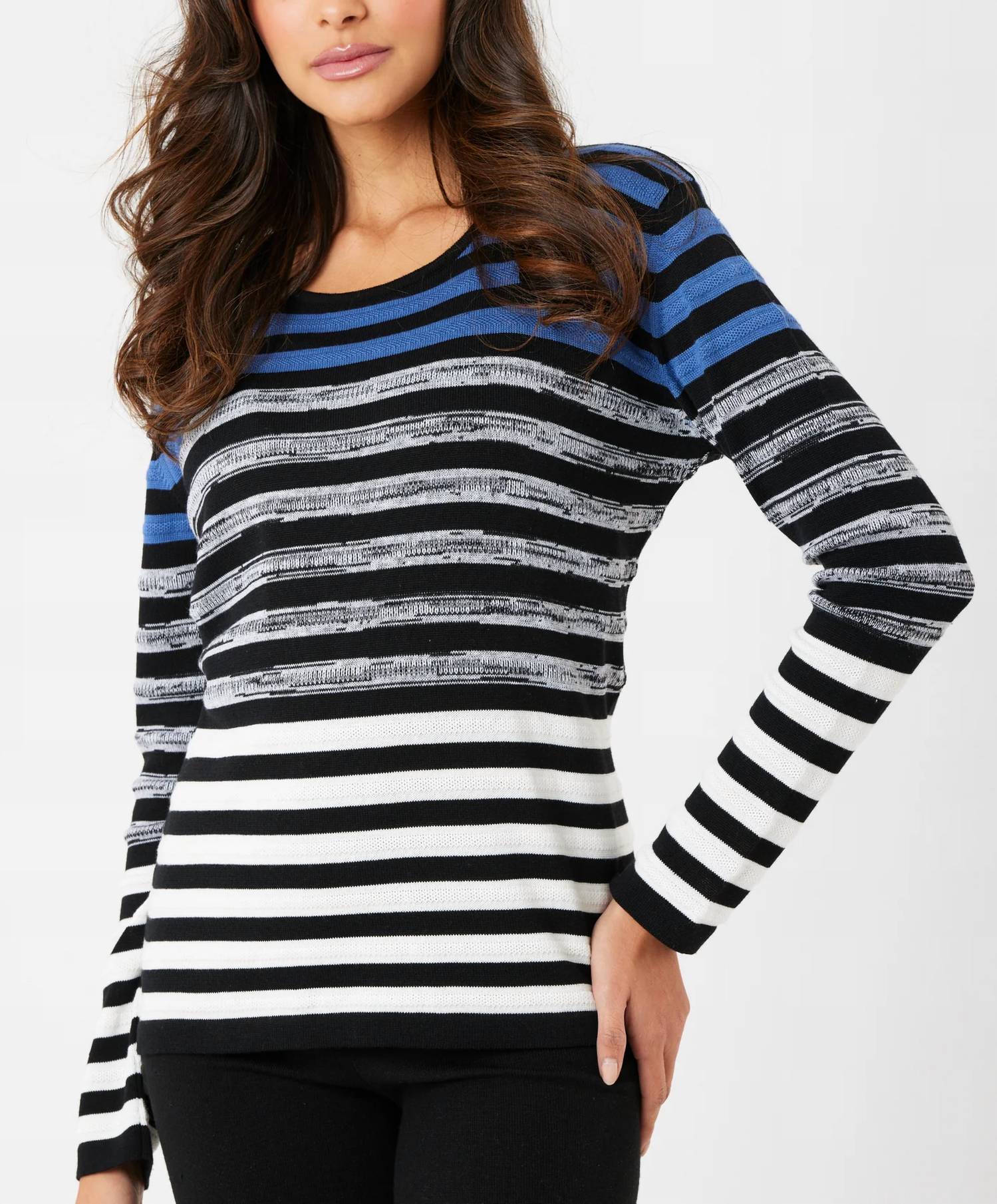 French Kyss - Mixed Stripe Scoop Neck Top