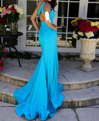 Ava Presley One Shoulder Slit Evening Gown in turquoise - women's dress - detail view