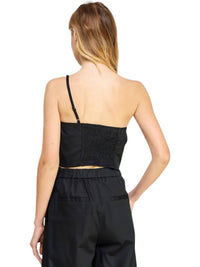 Strut & Bolt - One-Shoulder Knotted Flower Bow Crop Top & Pleat Detail Wide Leg Twill Pants