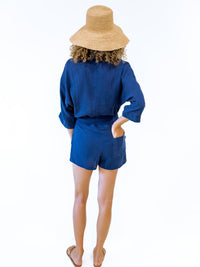 Erica Wilson Sellie Long Sleeves Romper in navy - women's pants - detail view