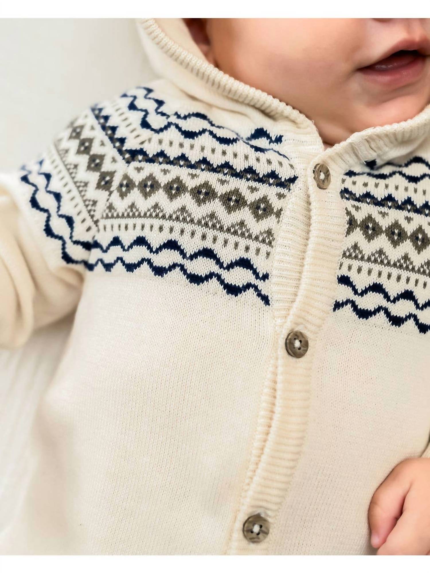 Viverano Organics - Baby Fair Isle Sweater Knit Hooded Jumpsuit