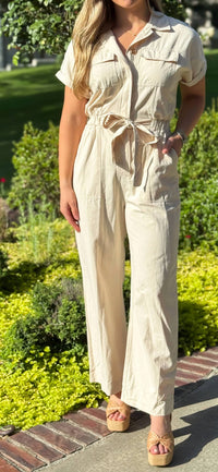 She + Sky - Short Sleeve Button Front Jumpsuit