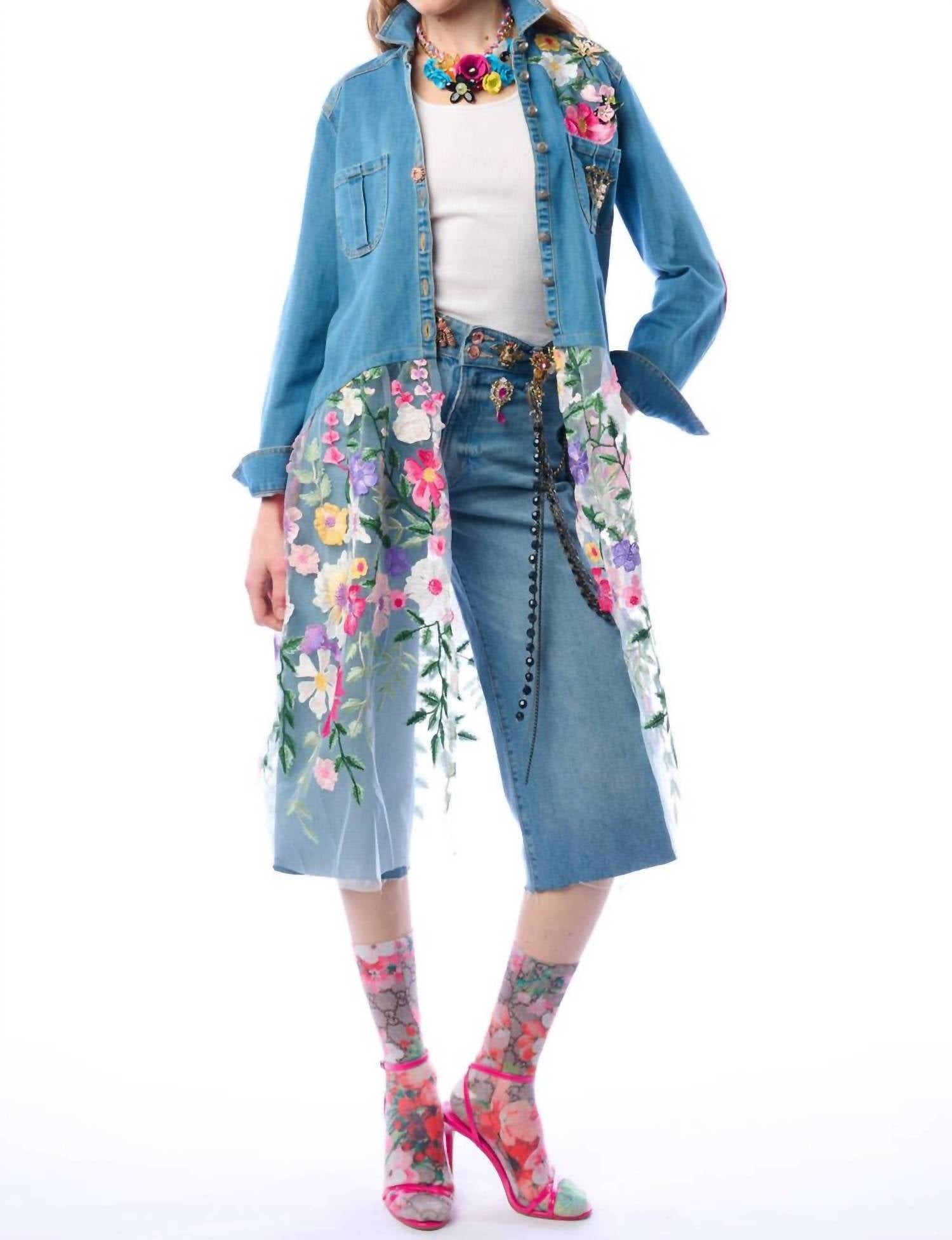 Aratta Celine Button Down Floral Shirt Dress in denim blue - women's shirt - view 6