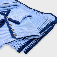 Gita - Boy's 2pc Light Blue Cotton Sweater With Navy Trim & Hat