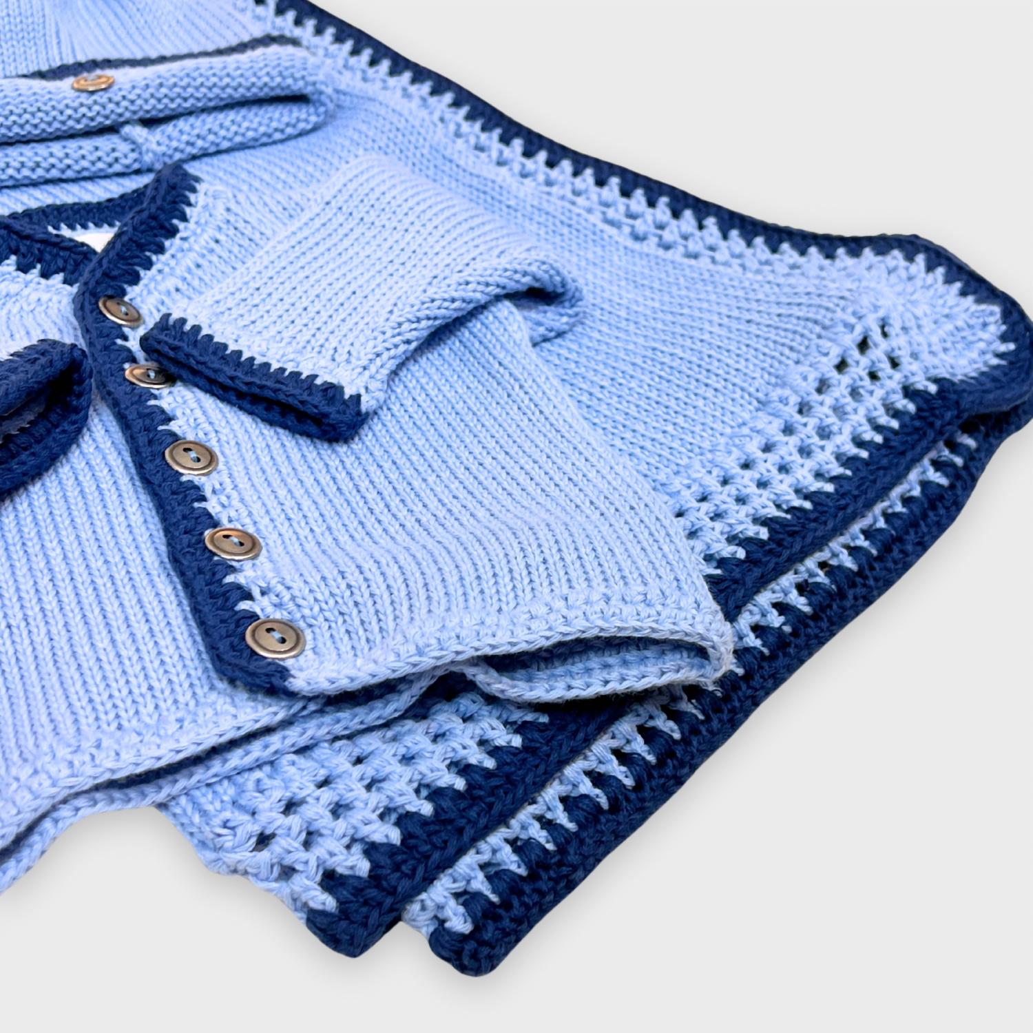 Gita - Boy's 2pc Light Blue Cotton Sweater With Navy Trim & Hat