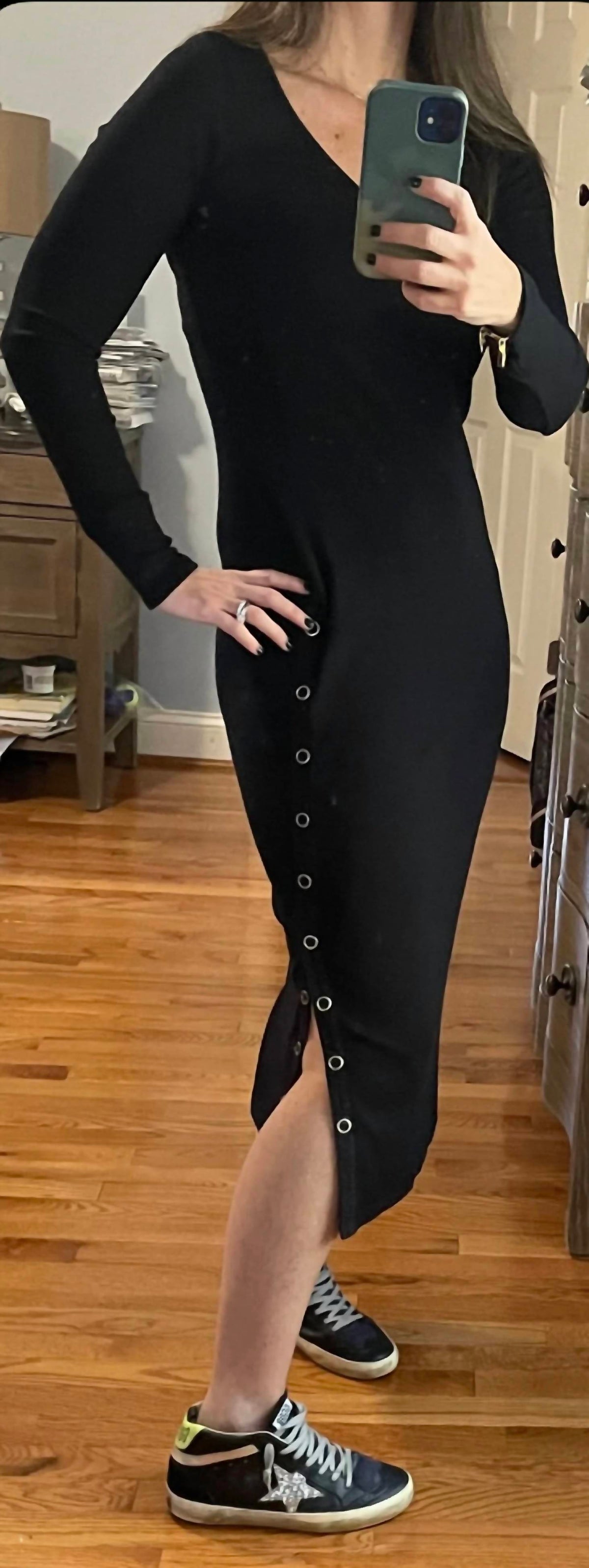 Stateside - 2x1 Rib Long Sleeve V Neck Dress