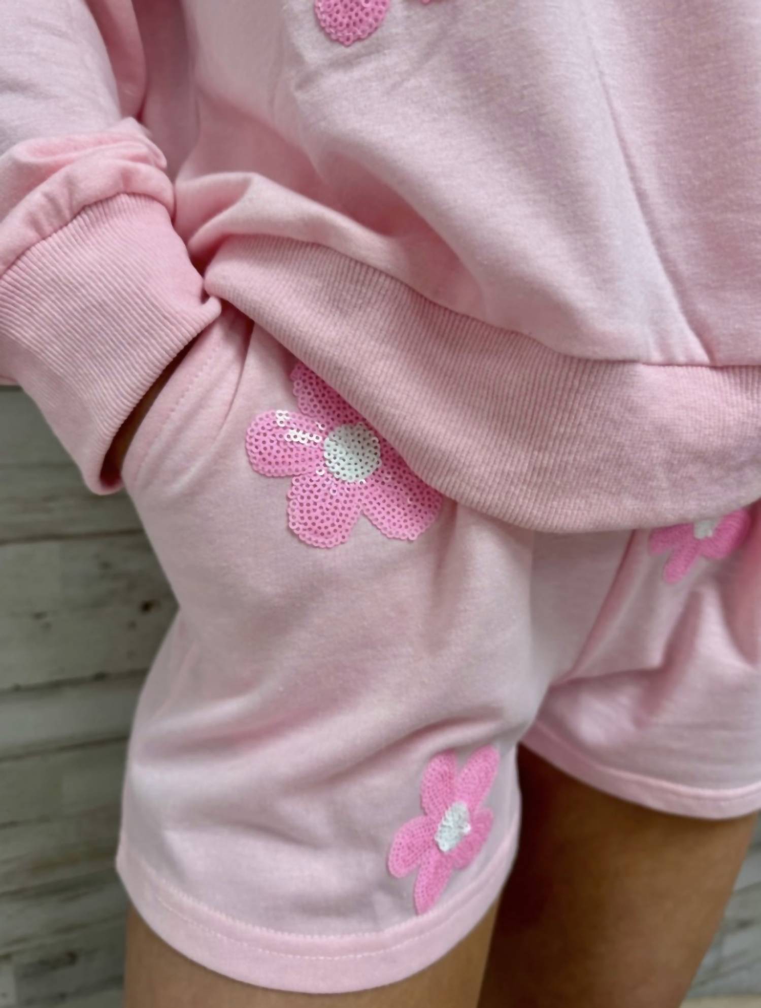 Mainstrip Flower Patch french Terry Shorts in pink - women's shorts - detail view