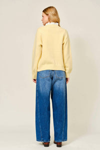 Aaron & Amber Ruffle Trim Long Sleeve Cardigan in yellow - women's cardigan - alternate view